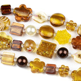 Cherry Blossom Beads Handmade Lampwork Glass Topaz Mixed Beads - Bulk 4 Assorted 8-Inch Strands