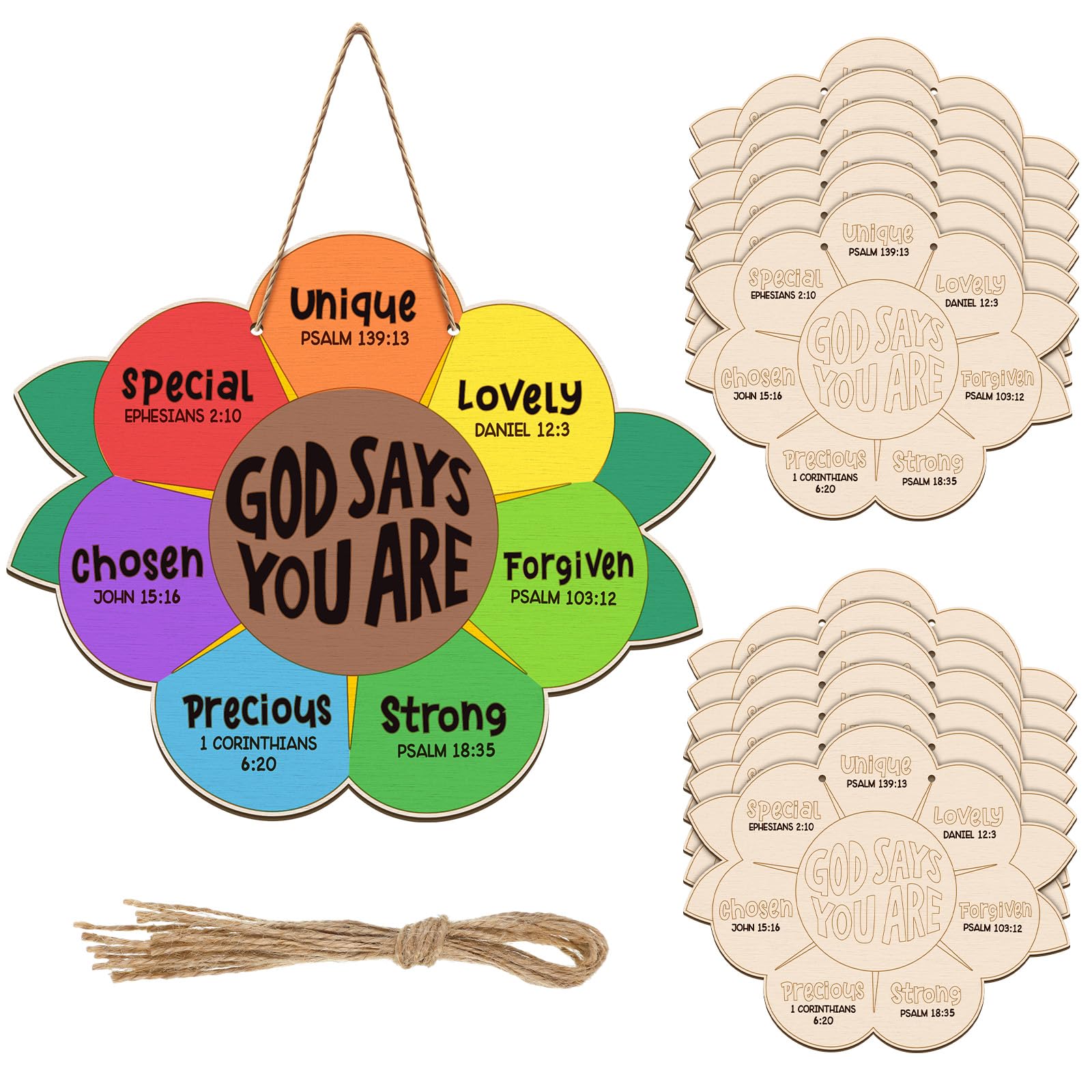 Anglechic 18 Sets Sunday School Craft for Kids God Says You are Sunflower Craft Religious Wooden Painting DIY Activities Christi