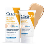 CeraVe Hydrating Mineral Sunscreen SPF 30 with Sheer Tint, Tinted Mineral Sunscreen with Zinc Oxide & Titanium Dioxide, Blends S