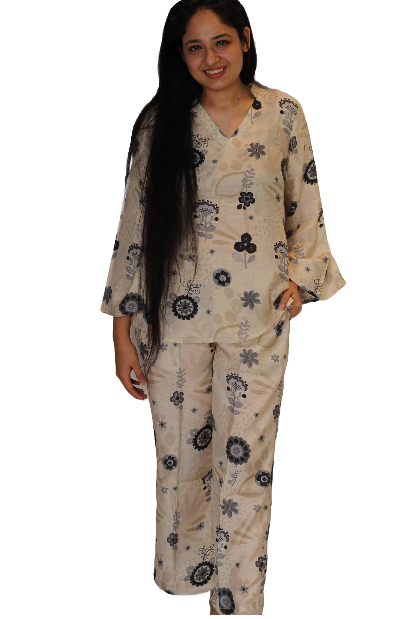 Anni Designer Women'S Cotton Blend Printed Ethnic Co-Ord Set (Hamrita Cream_L_Cream_Large),Cream,L,,,