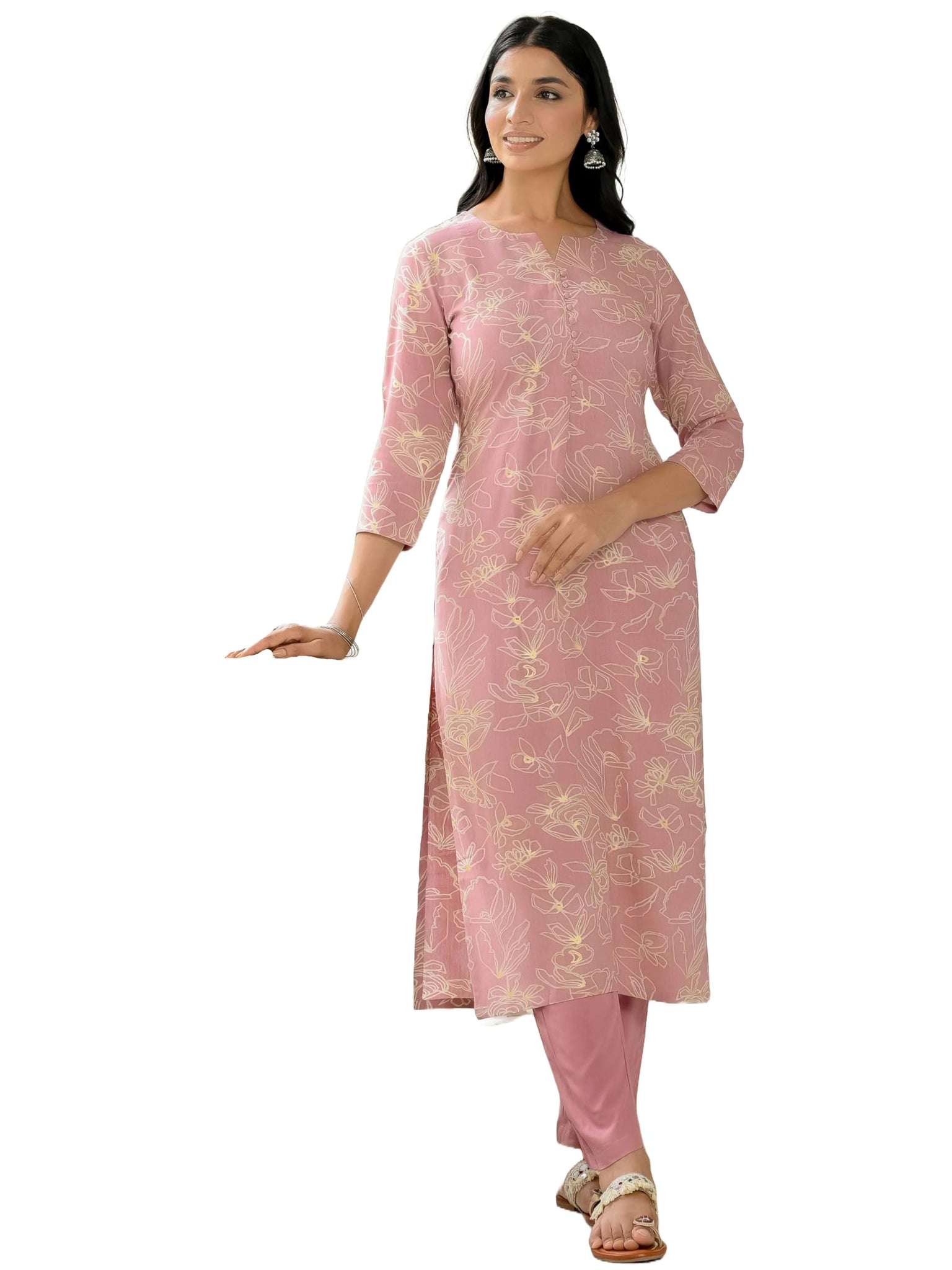 Anni Designer Women'S Rayon Blend Straight Printed Kurta With Pant (Ghasi Pink-Vks01_Xl_Pink_X-Large),Pink,XL,,,