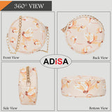 Adisa Women Girls Floral Print Round Sling Bag (Sl5073-Cre_Cream),Cream,,B09B575DLN