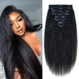CiTake Jet Black Yaki Straight Clip in Hair Extensions Real Human Hair 20 Inch 100g/8pcs Double Weft 10A Brazilian Kinky Straigh