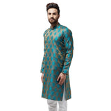 Sojanya (Since 1958, Men'S Jacquard Silk Teal Blue Only Long Kurta, Size: 40