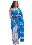 Swankie Collection Pure Cotton Printed Mul Mul Saree For Women Without Blouse Piece (Blue)