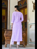 Anni Designer Women'S Cotton Blend Traditional Straight Printed Kurta And Pant Set (Danapa Purple-Cmd_S_Purple_Small),Purple,S,Cotton Blend,Regular,Kurta