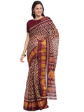 Anni Designer Women'S Linen Cotton Printed Saree With Blouse Piece (Linen 1022_Maroon),Maroon,Free