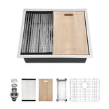 23 Inch Undermount Kitchen Sink - 23x19 Undermount Sink Ledge Workstation Stainless Steel 16 Gauge Single Bowl Handmade Round Co