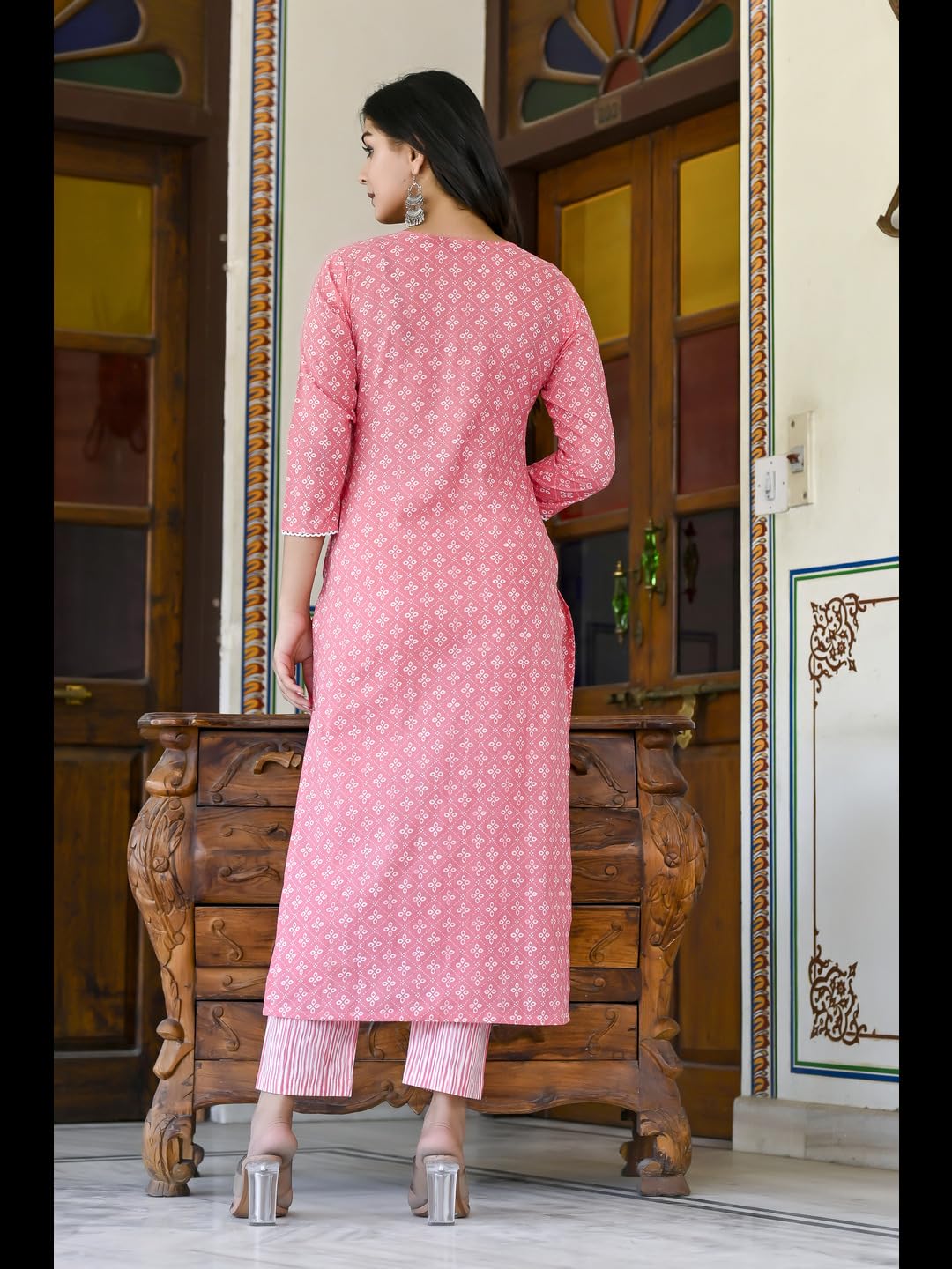 Gosriki Women'S Cotton Blend Straight Printed Kurta With Pant (Tai Pink-2Nw-Gs_3Xl_Pink_Xxx-Large),Pink,3,B0C785J3PJ