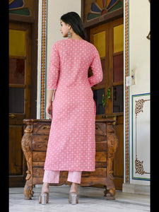 Gosriki Women'S Cotton Blend Straight Printed Kurta With Pant (Tai Pink-2Nw-Gs_3Xl_Pink_Xxx-Large),Pink,3,B0C785J3PJ