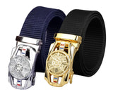 Usl MenS Nylon Auto Lock Buckle Belt, Pack Of 2, Black (Silver Blue Golden Black)