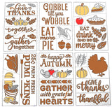 Large Thanksgiving Stencil Set - Turkey, Cornucopia, Give Thanks, Pumpkin Pie - Autumn Multi-Media Adhesive Back Templates -6 Sh