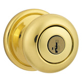 Kwikset Hancock Privacy Door Knob with SmartKey Security, Keyed Entry, Polished Brass, for Bedroom and Bathroom