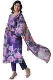 Gosriki Women'S Cotton Blend Straight Printed Kurta With Pant & Dupatta (Yuji Purple-Gs_Xl_Purple_X-Large),Purple,,B0CQPJDLTN