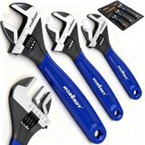 HORUSDY 3-Piece Adjustable Wrench Set (6/8/10 in), Wide Jaw Black Oxide Finish, Cr-V Steel, Metric & SAE Scales, Adjustable Span