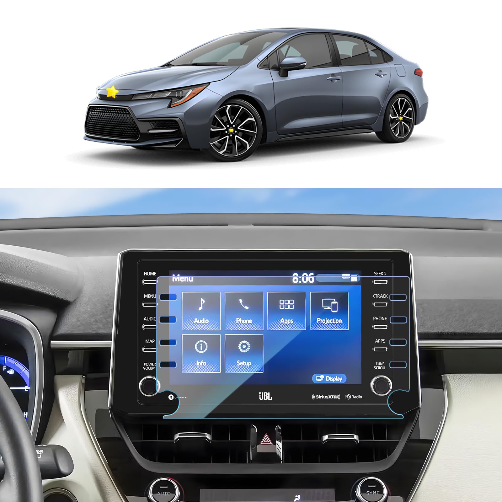 SKTU Screen Protector Foils for 2019 2020 2021 2022 Toyota Corolla Sports Sedan Hatchback 8In Navigation Display Tempered Glass 