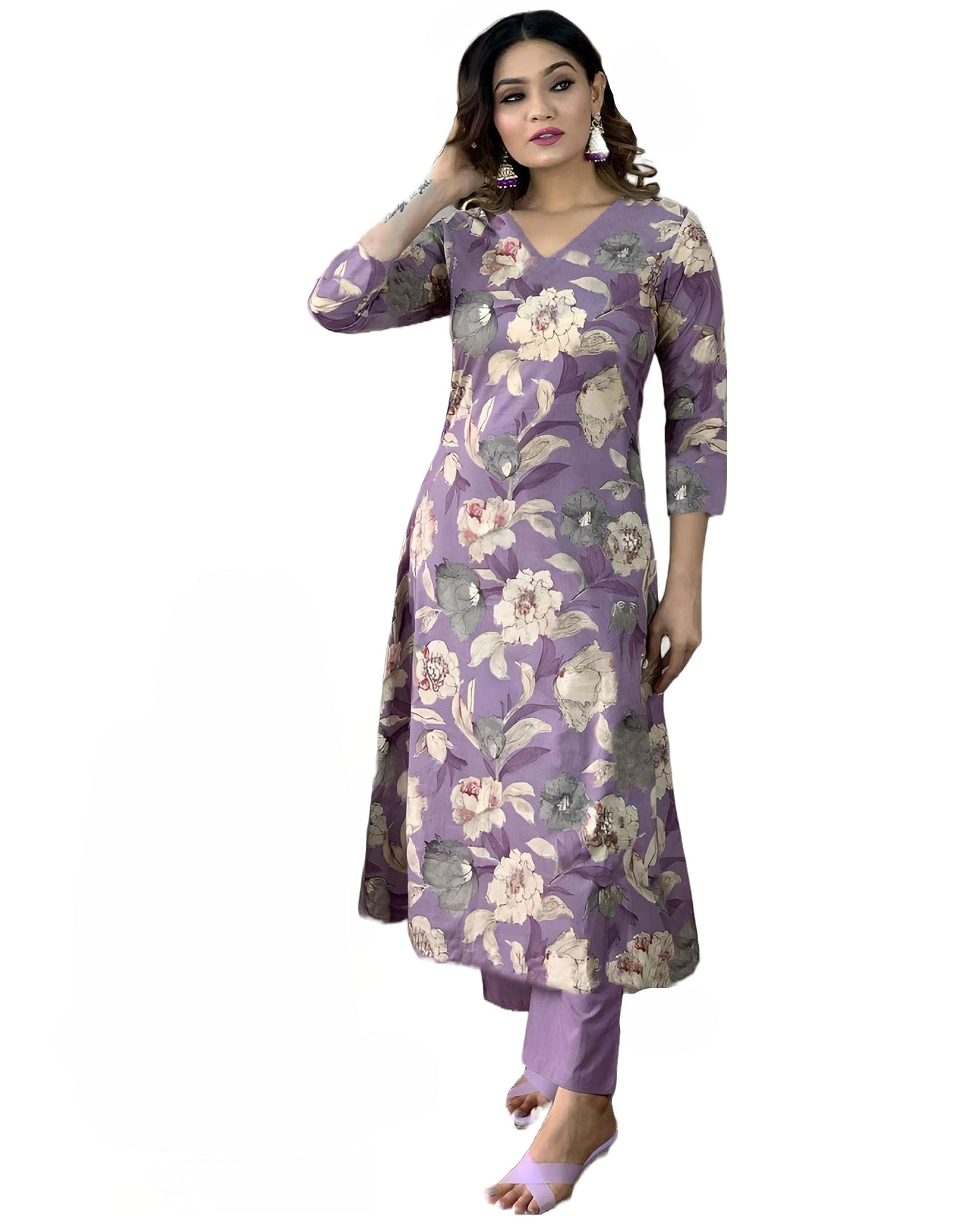 Gosriki Women'S Rayon Straight Printed Kurta With Pant Set (Dhun Purple-Gs_4Xl_Purple_Xxxx-Large),Purple,4,B0CFFFGCWW