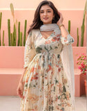 Anni Designer Women'S Rayon Viscose Printed Anarkali Kurta With Pant & Dupatta (Sudan Cream-Vks03_S_Cream_Small),Cream,S,,,
