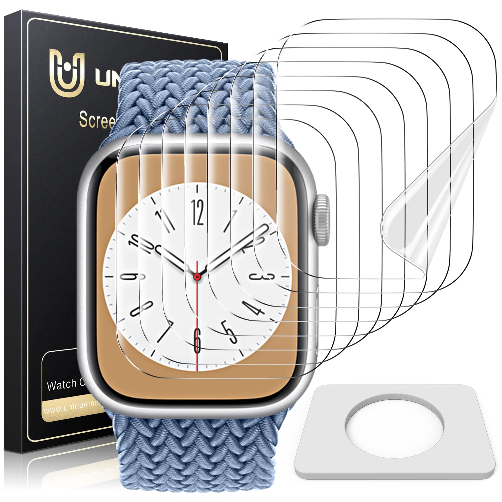 UniqueMe 8 Pack for Apple Watch Screen Protector 41mm, Apple Watch Series 9/8/7 Screen Protector [Upgrade Flexible Film] Anti-Sc