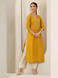 Libas Women'S Silk Floral Straight Kurtas (98153_Mustard_M)