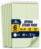 1InTheOffice Steno Pads 6x9, Steno Pads, Spiral Steno Pads, Gregg Rule, Green Tint, 6 x 9, 80 Sheets, 6/Pack