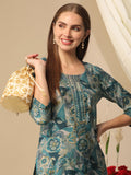 Anni Designer Women'S Cotton Blend Straight Printed Kurta With Palazzo (Kanjirang Blue-Nh_M_Blue_Medium),Blue,M,,,