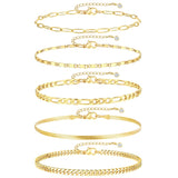 iF YOU Gold Ankle Bracelets for Women, 14k Gold Plated Waterproof Cuban Link Chain Anklets Set, Layered Anklet Bracelets for Wom