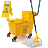 Kefanta 35 Qt Side Press Wringer Commercial Mop Bucket on Wheels Set,Yellow