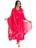 Anni Designer Women'S Rayon Viscose Printed Anarkali Kurta With Pant & Dupatta (Dilruba Rani-Vks01_S_Pink_Small),Pink,S
