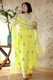 Gosriki Women'S Rayon Blend Anarkali Printed Kurta With Pant & Dupatta (Renu-Yellow-Nw-Gs_3Xl_Yellow_Xxx-Large),Yellow,3,B0CHMXZFY6