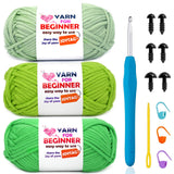 Avocado Christmas Green Cotton-Nylon Blend Crochet Yarn Kit(3x50g) - Beginner Friendly with Easy-to-See Stitches