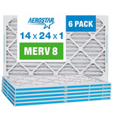 Aerostar 14x24x1 MERV 8 - 6 Count - Pleated HVAC, Furnace & Air Conditioner Filters - Removes Dust, Lint, Mold & Allergy-Causing