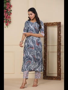 Gosriki Women'S Cotton Blend Printed Straight Kurta With Pant (Charan-Grey-Gs_Xl_Grey_X-Large),Grey,,B0CDPWLKMK