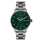 Timex Analog Watch For Man With Green Round Dial & Gunmetal Stainless Steel Bracelet Band Water Resistant Men'S Wrist Watches - 