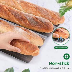 AMAGABELI GARDEN & HOME Nonstick Perforated Baguette Pan 15 x 13 for French Bread Baking 4 Wave Loaves Loaf Bake Mold Toast