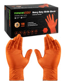 TREEGO Orange Nitrile Gloves 10 Mil Disposable Rubber Mechanic Gloves, Heavy Duty Diamond Grip for Automotive, Latex Free Indust