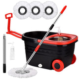 Spin Mop and Bucket with Wringer Set on Wheels, 360 Spinning Mop with Stainless Steel Handle for All Hard Surfaces, Floor Cleani
