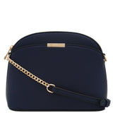 FashionPuzzle Faux Leather Solid Small Dome Crossbody bag with Chain Strap (Navy)