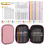 IMZAY 54 Pcs Crochet Needles Set, Crochet Hooks Kit with Storage Case, Ergonomic Knitting Needles Blunt Needles Stitch Marker DI