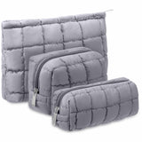 Huhumy 3 Pcs Puffy Makeup Bag Quilted Cosmetic Pouch for Women Cute Checkered Travel Toiletry Bag Puffer Makeup Organizer Purse 