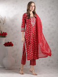 Anni Designer Women'S Rayon Blend Straight Printed Kurta With Pant & Dupatta (Maasa Red-Vks02_S_Red_Small),Red,S,,,