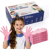 Xandoval Kids Nitrile Gloves for 6-10 Years, 5Mil Pink Disposable Gloves for Work, Cleaning, Cooking, Gardening, Painting, Latex