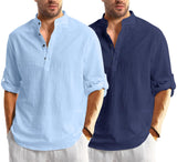 Bellstone Men's Solid Regular Fit Dress Shirt (KURTA1600_Combo_Sky & Navy_M