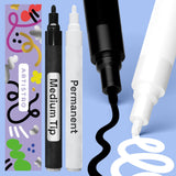ARTISTRO 2 Black & White Permanent Marker - Waterproof Markers for Tire, Fabric, Rocks, Glass, Ceramic, Wood, Paper - Oil Based 