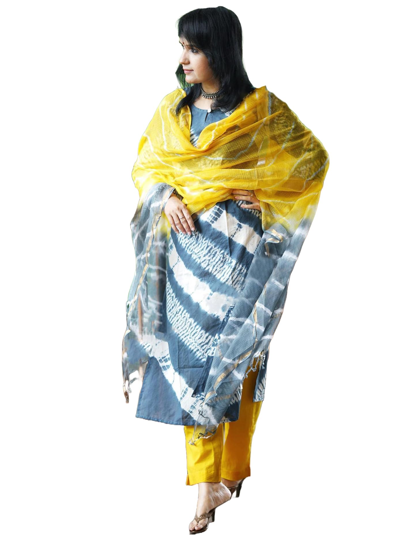 Gosriki Women'S Cotton Blend Straight Printed Kurta With Pant & Dupatta (Bali Grey-Nsw-Gs_S_Grey_Small),Grey,,B0CHSF39LD