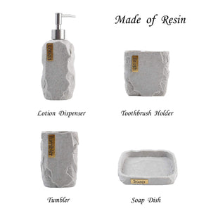 Hymmah Bathroom Accessories Set,Marble Design Toothbrush Holder,Farmhouse Bathroom Decor,4 Pcs Resin Gift Set Apartment Necessit