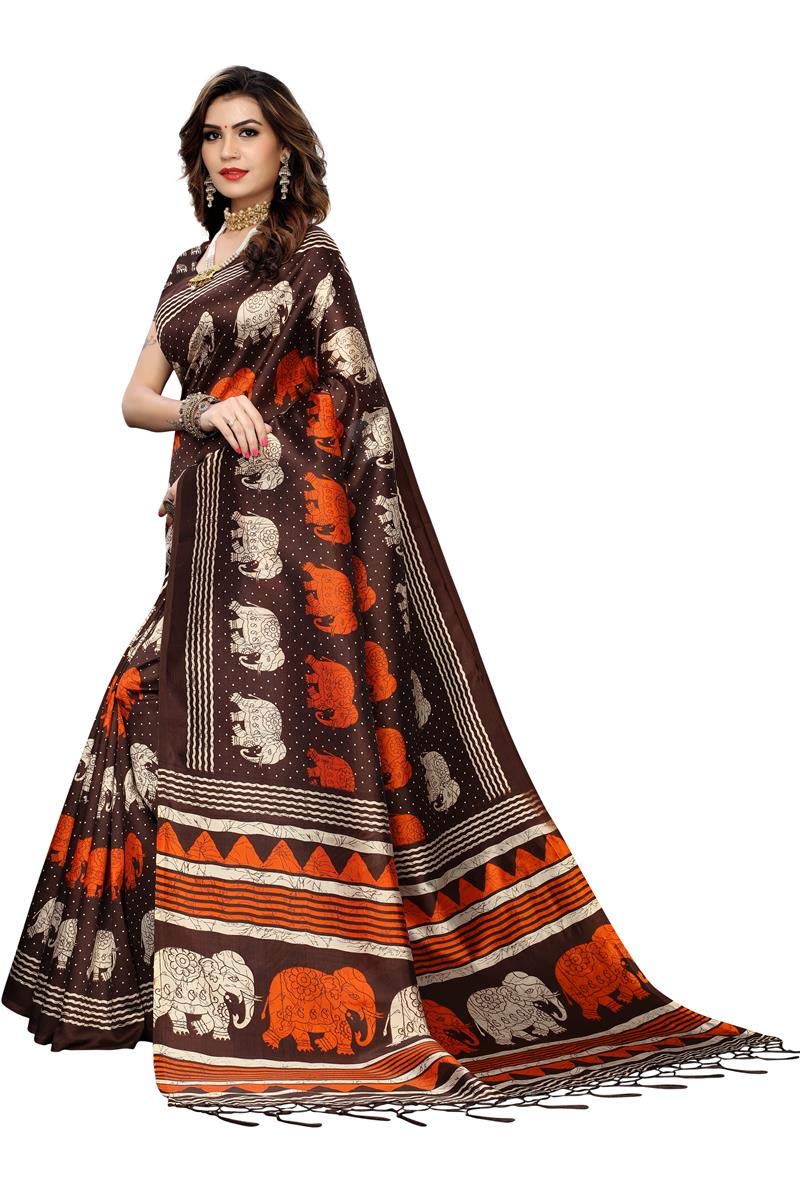 Anni Designer Women'S Brown Color Art Silk Saree With Blouse Piece (Padmini-Elephant-Brown_Free Size),Brown,Free,Art Silk,with blouse piece,saree