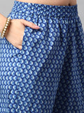 Anni Designer Women'S Cotton Blend Printed Straight Kurta With Pant (Jinki-Navy Blue_Xxl_Dark Blue_Xx-Large),Navy Blue,2XL,Cotton Blend,Regular,Pants