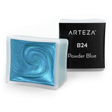 Arteza Metallic Watercolor Paint, Powder Blue A718, Set of 2 Half Pans, Pearl Paint, Vibrant and Pearlescent Hues, For Illustrat