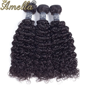 Amella Hair Brazilian Curly Virgin Hair Weave 3 Bundles with 4X4 Lace Closure 8A Brazilian Kinky Curly Hair Weave Bundles Natura